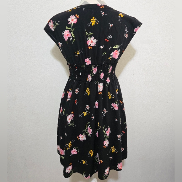 FREE PEOPLE Greatest Day Floral Dress Black Pink Yellow Smocked Waist Medium - Picture 7 of 16
